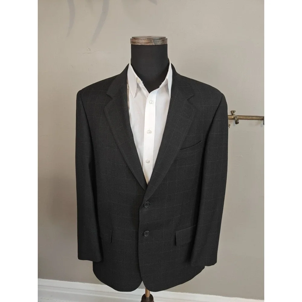 RBM Mens Wool Blazer Sports Coat 41R Gray Windowpane Canada 2 Button P606